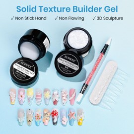 SUPWEE 3D Nail Gel, White and Pearl White Solid Builder Nail Gel 14g Non-Stick Hard Gels with Chrome Powder Extension Art Supplies for Beginners Home DIY Salon Use