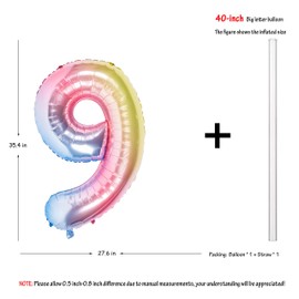40 inch Rainbow Number Helium Foil Birthday Party Balloons big size Gradients Rainbow Digit 9