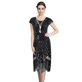 Women's Flapper Dresseses 1920s Sequin Fringed Paisley Great Dress Costumes w/ 20s Accessories Set