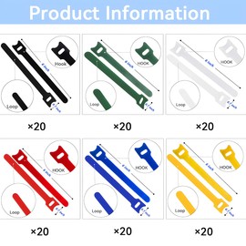 120Pcs Cable Ties, KUAOOAUK Reusable Cord Organizer, 5.9inch Adjustable Velcro Straps Cord Organizer, Cable Management for Office Home Electronics Wire Management (6 Colors)