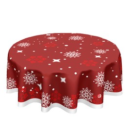 Sweetshow - Mantel de Navidad redondo de invierno rojo y blanco con estrellas de copo de nieve de 60 pulgadas, lavable, resistente a las manchas y a las arrugas, para cenar picnic