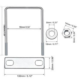 TA-VIGOR M8 Square U-Bolts, 90mm Inner Width 180mm Length Steel U-Bolts with Nut, Plate, Washer for Attaching Piping Conduit Cable Tube Brackets Boat Trailer