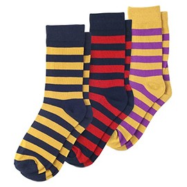 Jacob Alexander 3-pack Variety Men's College Stripe Crew Dress Socks Pack - Gold/Navy, Red/Navy, Gold/Purple
