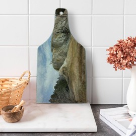 Ambesonne Yellowstone Cutting Board, Big Rock in Orange Spring Mound Yellowstone Forest Cloudy Sky Scenery Nature, Decorative Tempered Glass Cutting and Serving Board, Wine Bottle Shape, Beige Blue