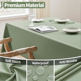 Veblandy Rectangle Tablecloth Weaved Textured Water Resistant Spill Proof Table Cloth, Decorative Fabric Wrinkle Free Table Cover for Events and Dinner, 60 x 84 Inch, Sage Green