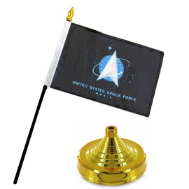 United States Space Force MMXIX Black 4"x6" Flag Desk Set Plastic Table Stick Staff Gold Base