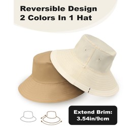 Zylioo XL/XXL Fishing Hat 3XL Fishing Hat for Large Head, UPF50+ Reversible Bucket Hats, Double-Sided UV Protection Sun Hat with Wide Brim, Khaki-beige-9 cm, XL - XXL