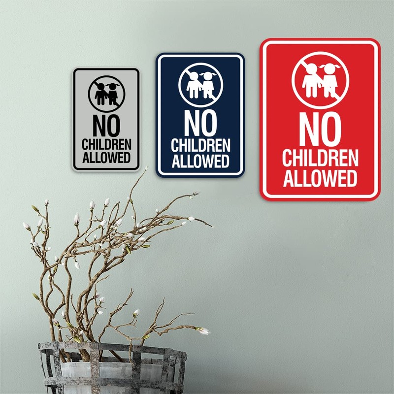 Signs ByLITA Portrait Round No Children Allowed Sign (Brushed Silver)