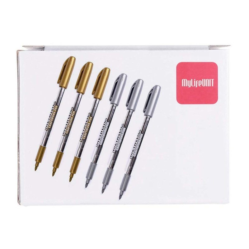 MyLifeUNIT Metallic Marker Pens, 6-Pack Metallic Gold Silver Permanent Markers,