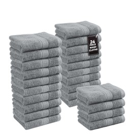 Lane Linen Wash Cloths Set of 24- Spa & Salon Quality - 100% Ring Spun Cotton Face Cloths - Soft & Ultra Absorbent Washcloths for Body, Beauty, Home, Gym - Fingertip Towels - 13"x13", Cool Grey Towels