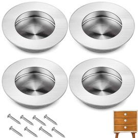 Lepidi Set of 4 Sliding Door Handles Made of Stainless Steel with Recessed Handles for Sliding Doors, Round Installation 40 mm Recessed Flush Finger Pull with 8 Screws for Drawers, Shoe Cabinets,