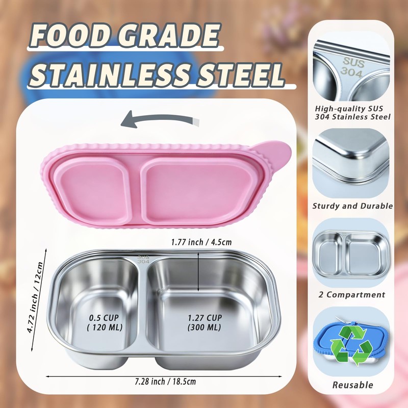 2 Pack Stainless Steel Snack Containers for Kids & Adults