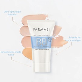FARMASi Make Up BB Cream Beauty Balm, Full-Coverage Foundation, Concealer, Moisturizer BB Cream for All Skin Types, 1.7 fl. oz. / 50 ml (Light)