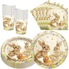 72 PCS Happy Easter Oval Paper Plates,Vintage Bunny Rabbit Flower