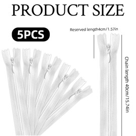 5 Stück Unsichtbar Reißverschlüsse,40cm Nylon Nähreißverschlüsse,Weißer Reißverschluss mit Metallreißverschluss, Nicht Teilbar,Reisverschluss für Kleidung,Hosen,Kissen,Taschen,Kissenbezügen,Nähzubehör
