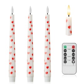 AFINETH AFINETH Valentine Day Flameless Taper Candles with Heart, 9.6" Real Wax LED Candles with Remote, 3 Pack Flickering Battery Operated Candles for Proposal Wedding Anniversary Romantic Night