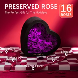 Valentines Day Flowers Roses Gifts for Her,16pcs Purple Forever Preserved Roses in Heart Shape Gift Box,Valentines Day Delivery Prime Gifts-Roses Gifts for Women,Mom.