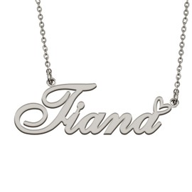 HUAN XUN Name Necklace with Heart Silver Letter Pendant Gifts Custom Name Necklace for Girls Tiana