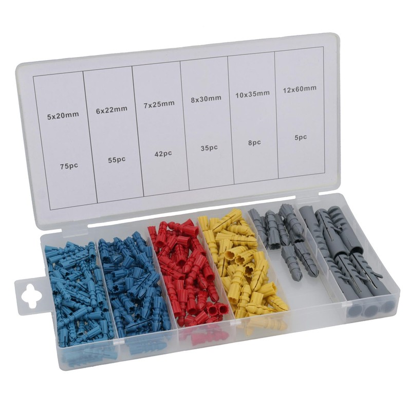 AB Tools 220pc Wallplugs Raw 20-60mm Rawl Plug Wall Coloured
