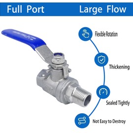 POTONZ 3/8" NPT Full Port Ball Valve Heavy Duty Stainless Steel 304 Male x Female Thread For Water,Oil and Gas 1000WOG（pack of 2）