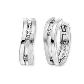 Engelsrufer Filigree Keep It So Simple Xena Women's Creole Earrings Made of Sterling Silver - Set with White Zirconia Stones - Clip Closure - Nickel-Free - Size: 16 mm, Sterling Silver, Cubic Zirconia