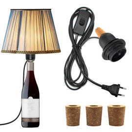 E27 Lamp Holder for Bottles, Socket with 240 cm Cable and Switch, Black Bottle Adapter Lamp with 3 Cork, DIY Bottle Lamp Attachment for Table Lamp, Bottle Light for Various Bottles