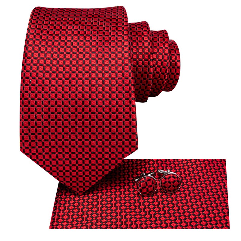 Hi-Tie Mens 70inches Tie Set Black Red Checks Extra Long