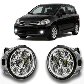 Qobsos LED Fog Light for Nissan Versa 2007-2011 - Pair Bumper Driving Lamp Replacement Assemblies, 55W 6000k White, Plug and Play, Pack of 2