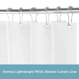 Kenney Lightweight 3 Gauge Waterproof PEVA Shower Curtain Liner with Durable Eyelet Hang Holes and Weighted Magnetic Hem for Bathroom, 70 inch W x 72 inch H, White