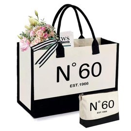 KDBDSYZB 60th Birthday Gifts for Women Canvas Tote Bag, Unique 60 Year Old Birthday Gifts for Wife Mom Sister Aunt Friends Her, 1966 Beach Bag and Cosmetic Bag