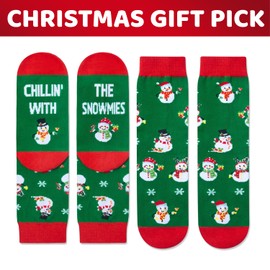 Zmart Christmas Gifts Stocking Socks - Secret Santa Snowman Socks, Xmas Stocking Stuffers for 4-6 Years Old Kid Boys Girls