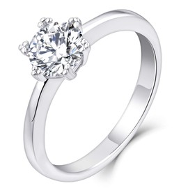 YL Solitaire Engagement Rings 925 Sterling Silver 18K White Gold Plated Round 6mm Cubic Zirconia Wedding Jewelry for Women-size6