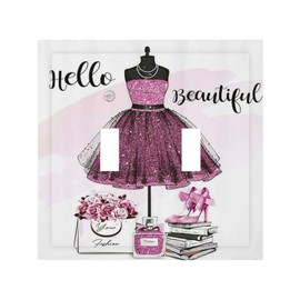 Pink Dress Fashion Butterfly Floral Light Switch Plates Outlet Covers 2 Gang Double Toggle Decorative Electrical Wall Plate Receptacle Switchplate Decorate Plug Cover For Bedroom