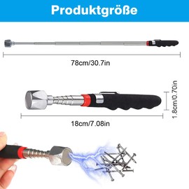 Telescopic Magnet, Magnetic Telescopic Rod up to 7.2 kg (16 lb) Maximum Length 78 cm Magnetic Rod Telescopic Magnetic Pick-Up Tool