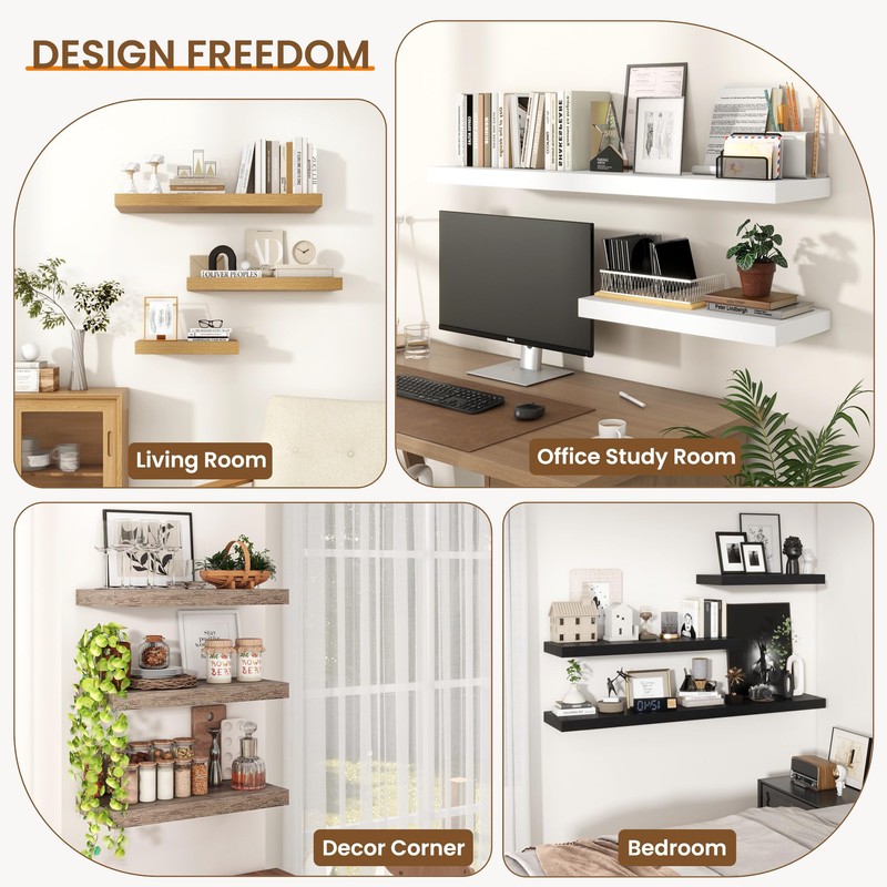 Axeman Floating Shelves for Wall, Rustic Wood Wall Mounted Shelves