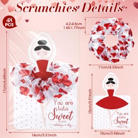 Lyrow 48 Sets Valentine's Day Scrunchies Ballerina Valentines Cards with Hair Accessories Red Gilding Headband Gymnastics Hair Ties Ballet Dancer Exchange Gifts for Girls Party Favors