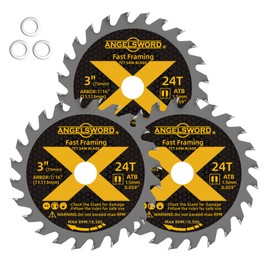 ANGELSWORD 3 Inch Circular Saw Blade, 7/16" Arbor 24T, for Framing, Fast Wood Cutting, 3 Pack, with 3/8" Bushing