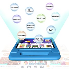 ITDULCET Kids Tablet 10 inch Android 13, 4GB RAM+64GB ROM Toddler Tablet for Children Teen, 2.4G & 5G WiFi, Dual Camera, 10.1'' IPS HD Screen Family Link Parent Control, 2-Year Warranty