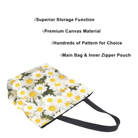 ZzWwR 3d Beautiful Daisy Flowers Extra Large Canvas Shoulder Handle Tote Good Storage Bag for Gym Weekender Beach Travel Reusable Grocery Shopping