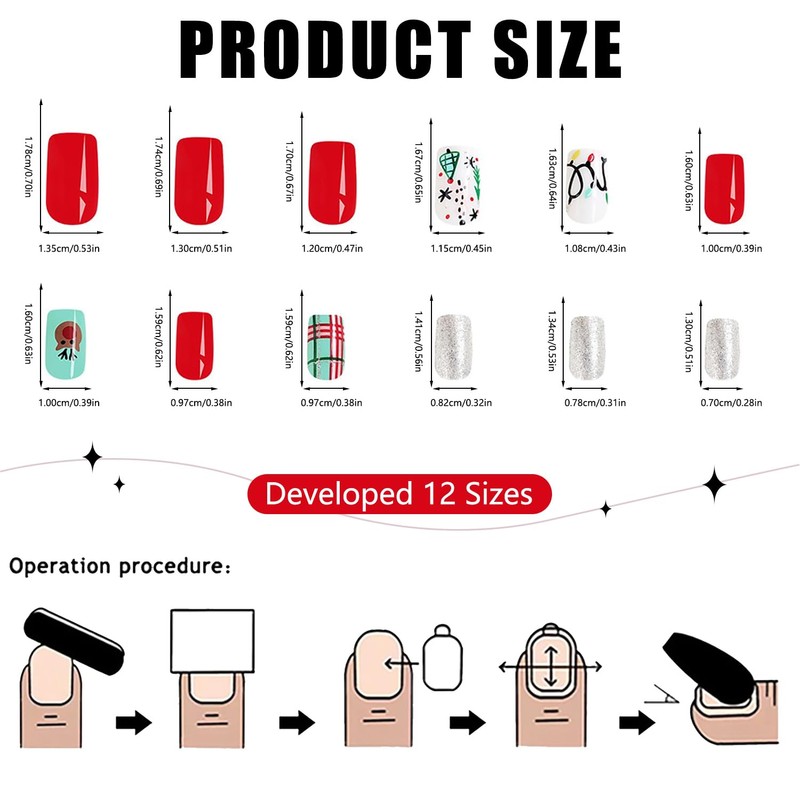 Christmas Press on Nails Short Square OFDNE Fake Nails False