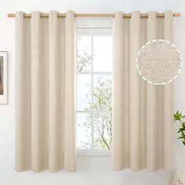 BGment Oatmeal Linen Curtains for Bedroom 63 Inch Length, No See Through Textured Privacy Window Drapes for Living Room Thick Curtain with Grommet Top Light Filtering, 2 Panels, Each 52 Inch Wide