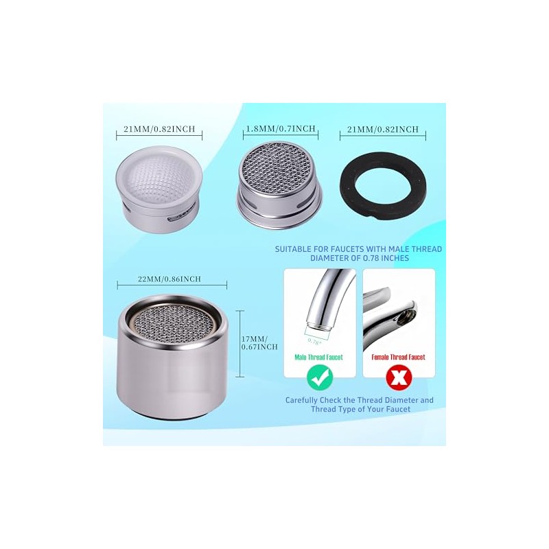 Kitchen Faucet Aerator Replacement, Anti-Splash with Multi-Size Wrench, 10 Pack