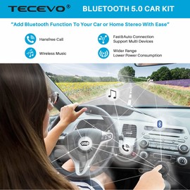 TECEVO Bluetooth 5.0 Handsfree Car Kit - Bluetooth Music Receiver, NFC Quick Pairing, AUX Jack Playing Music And Hands Free Calling Car Adapter …