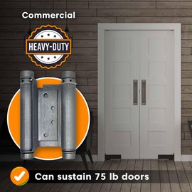 6" Double Action Spring Hinge- 4.5" Door Flange | Saloon Door Hinge - Satin Chrome Finish 2 Pack