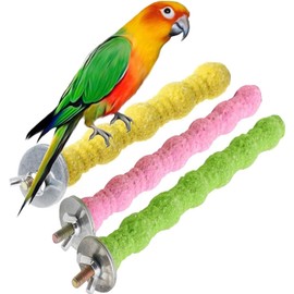 Bird Perch Stand Toy Wood Parrot Perch Stand Platform Paw Grinding Rough-surfaced Chew Toys Cage Accessories Exercise Toys Random Color, Suitable for Budgies Parakeet Cockatiel Conure Hamster (3 PCS)