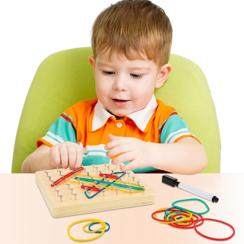 Jenaai 6 Set Wooden Geoboard with Rubber Bands Graphical Montessori