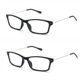 EYE ZOOM 2 Pack Lightweight Thin Frame Reading Glassess with Case for Men Women, Black, 1.50