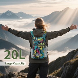 SUIKIHUM 20L Foldable Backpack for Men Women, Ultra Lightweight Water-Resistant Small Packable Hiking Daypack for Travel Camping Outdoor (Leaf Print)