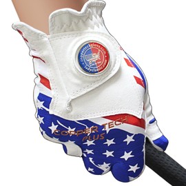 XEIRPRO Copper Tech Plus Women's Golf Gloves Worn on Left Hand for Right Handed Golfer, Patriotic USA National Flag Pattern w/Ball Marker, Copper Infused Womens Golf Gloves USA Themed, Medium-Large