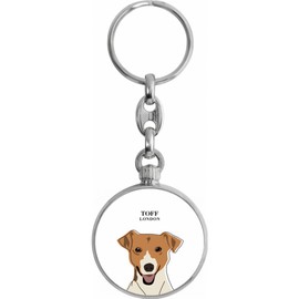Beige Jack Russell Terrier Head Dog Keyring, silver